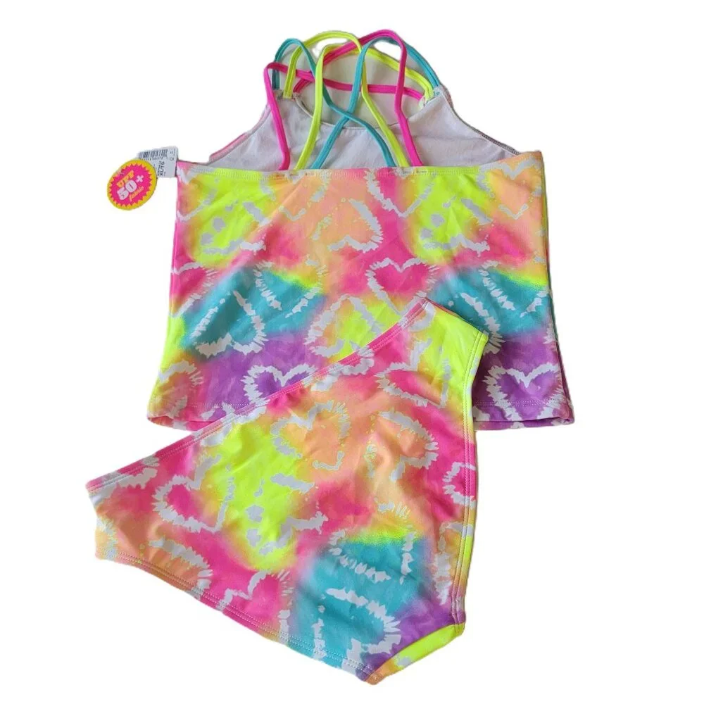 NWT The Children's Place Girls Tie Dye Heart 2-Piece Tankini Swimsuit XL 14